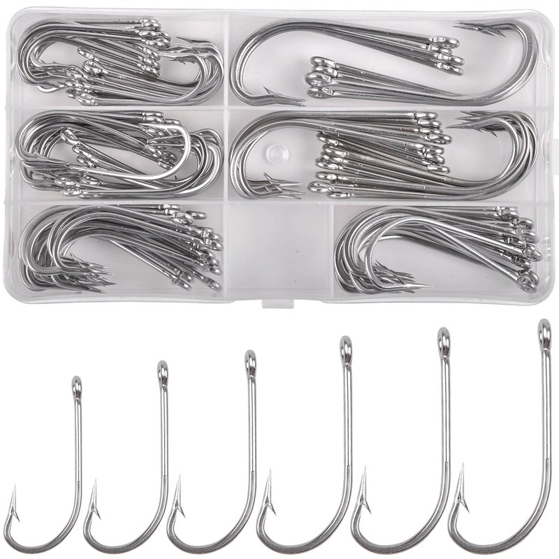 Shaddock Fishing O'shaughnessy Saltwater Fishing Hooks Kit, 100pcs Long Shank Stainless Steel Sea Hooks Assortment for Freshwater and Saltwater - Image 1